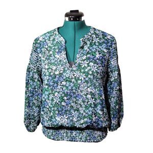 Karl Lagerfeld Sheer Blouse Womens Medium Floral Gathered Waistband And Cuffs‎